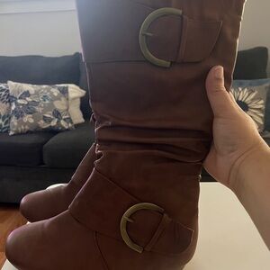 🤎 TOP MODA Brown/Tan Tall Boots with Buckle